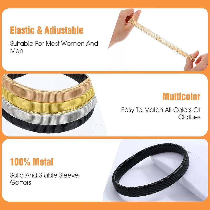 guduling 8 Pcs Sleeve Holders for Women,Sleeve Garters for Women,Sleeves Garters,Anti-Slip Shirt Sleeves Holder, Elastic Metal Armbands in Silver, Black, Gold - Image 3
